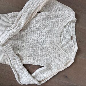 Free People Cream Textured Crew Neck Sweater